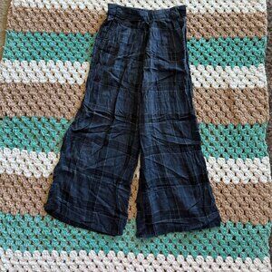 OBEY Black Blue Plaid Wide Leg Cropped Pleated High Waist Pants Womans sz XS